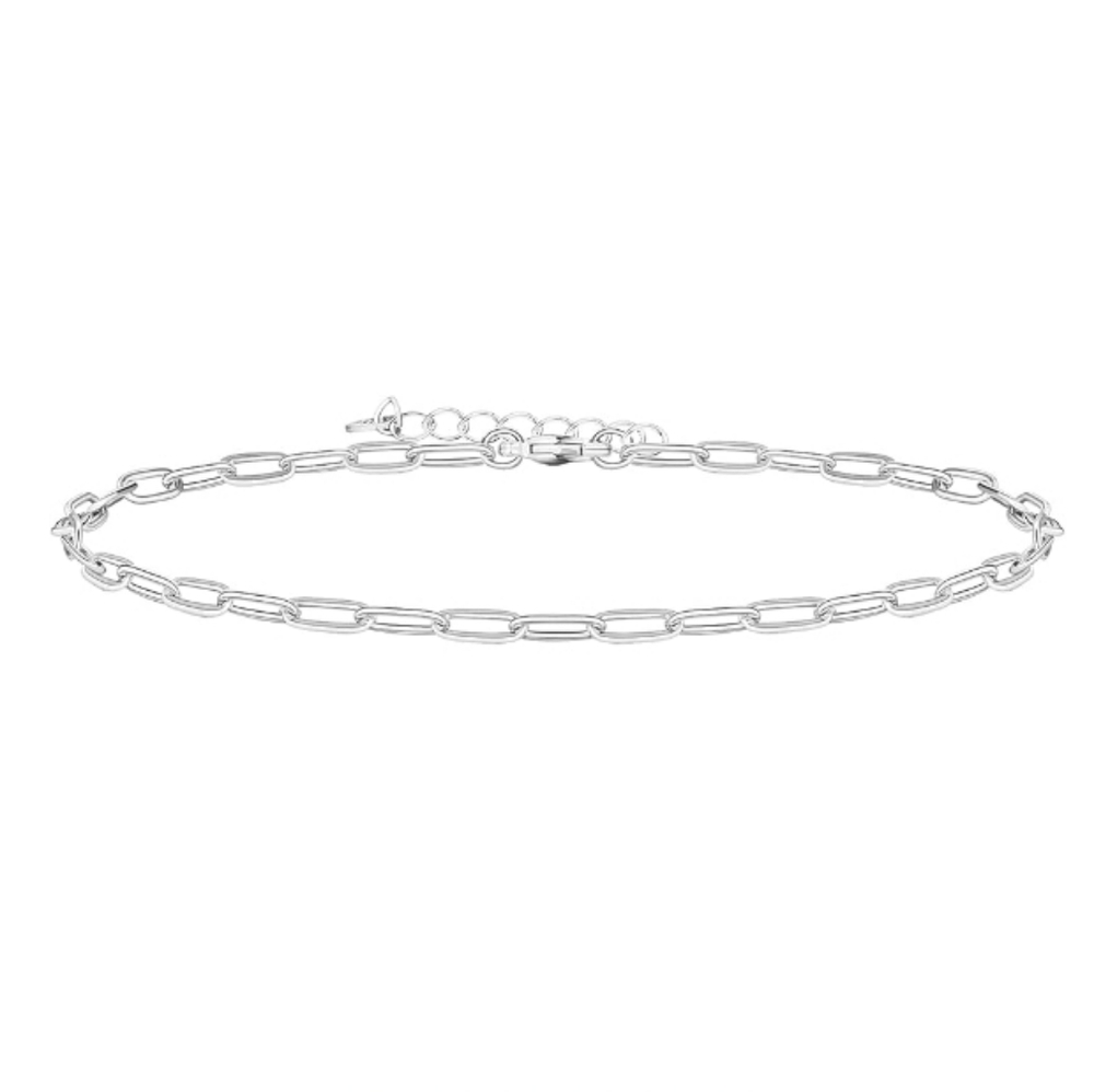14K Gold Plated Charm Link Chain Paperclip Adjustable Anklet In White Gold